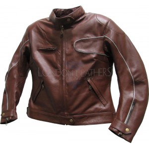 Ladies Brown Leather Biker Jacket